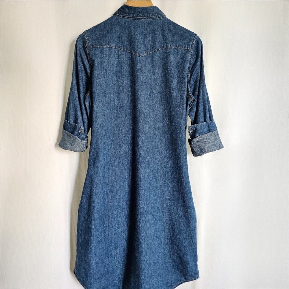 GAP 1969 Long Sleeve Medium Blue Denim Western Button Shirt Dress - Picture 10 of 16